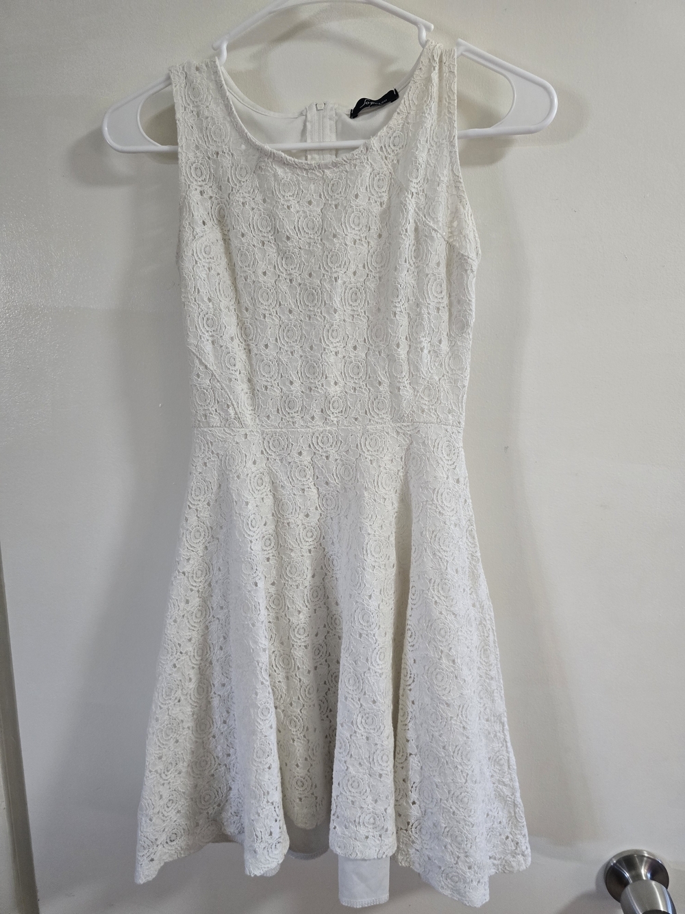 White Lace Fit Flare Dress Womens Small Sleeveless Mini Graduation Bridal Shower